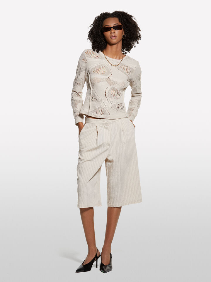 Βερμούδα λευκή κρεμ ριγέ - παντελόνια σορτς γυναικεία - Λευκο Κρεμ | Sisley image number 1